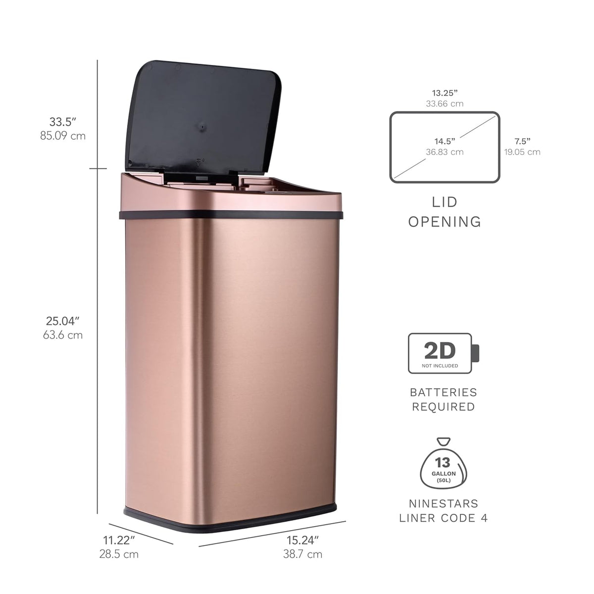 Voltara™ 13-Gallon Luxury Touchless Kitchen Trash Bin