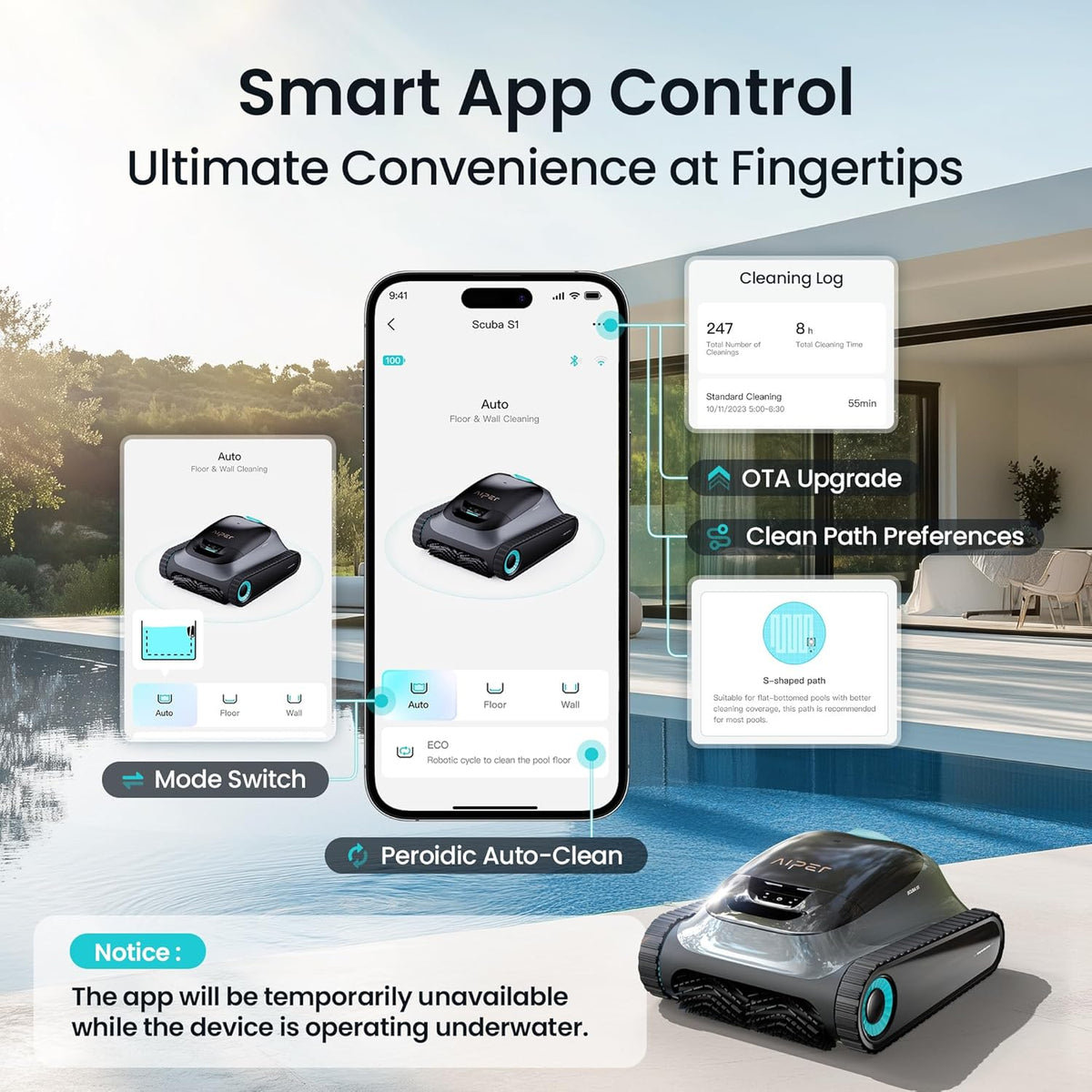 (2026 Upgrade) Aiper Scuba S1 Robotic Pool Cleaner, Weekly Custom Cleaning Plan, 270 Min Runtime, Over-the-Waterline Scrubbing, Smarter Navigation with 11 High-Precision Sensors, App Support